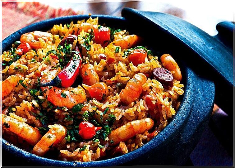 Chinese rice dish with shrimp.